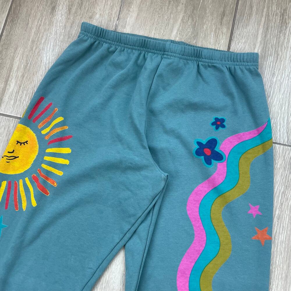 Natural Life Quinn Sweatpants S Teal Boho Sun Rainbow Vintage Floral Jogger - Picture 2 of 12